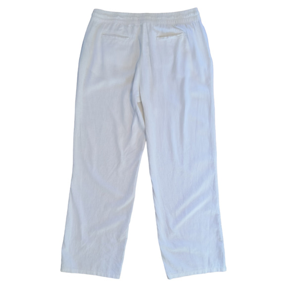 Guess Reagan Linen Pant Women's Size L White Elastic Waist Wide Leg Pockets - Picture 6 of 16